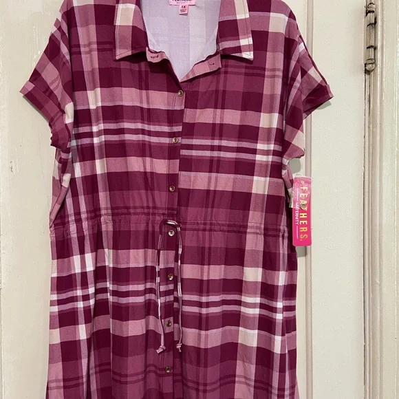 Feathers Maternity plaid short sleeves shirt dress  1X - Picture 3 of 10